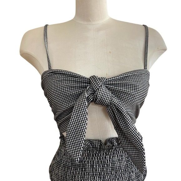 MABLE Anthropology Black Gingham Smock Fitted Tie Dress Women’s Size Small - Picture 4 of 12